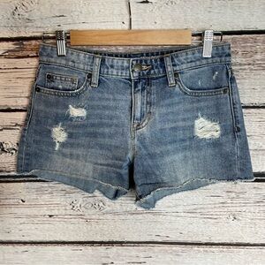 GAP Sexy Boyfriend Short Denim Cutoff Shorts Distressed Size 0/25 Indigo Blue‎
